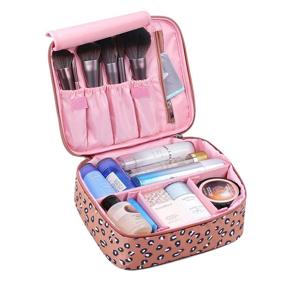 img 3 attached to Large Leopard Print Makeup Bag - Travel Cosmetic Organizer for Women and Girls