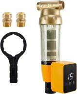 💧 impressive ispring wsp50arb: reusable spin down sediment water filter with auto flushing module, touch-screen, and brass top – clear housing, 50 micron logo