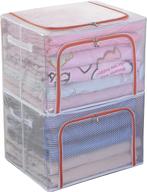 📦 waterproof closet storage bins boxes with metal frame - foldable & stackable container organizer set for bedroom clothing organization - ideal for bedding, clothes, toys (2-pack) - pink, 19.7''x15.7''x13'' логотип