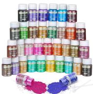 35 colors pigment powder dye set - natural cosmetic grade mica powders for epoxy resin, bath bombs, candle making, soap colorant, lip gloss, paint, slime pigment, nail polish, diy art crafts (5g/jar) logo