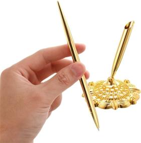 img 2 attached to 🖋️ Gold Style Hollow Round Pen Holder Set - Perfect for Wedding, Bridal & Engagement Guests Book, Valentine's Day Favor