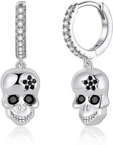 img 4 attached to 🕷️ Halloween Spider Web Skull Earrings for Women Girls - 925 Sterling Silver Post, 14K Gold Plated Skeleton Huggie Dangle Hoop Earrings - Halloween Jewelry Gifts for Women