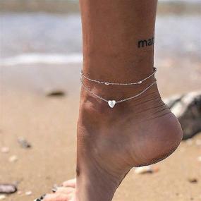 img 1 attached to 📿 Tasiso Silver Plated Layered Initial Satellite Heart Anklet for Women: Handmade Dainty Engraved Letter Beads Boho Ankle Bracelet with Minimalist Beach Jewelry Design