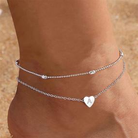 img 2 attached to 📿 Tasiso Silver Plated Layered Initial Satellite Heart Anklet for Women: Handmade Dainty Engraved Letter Beads Boho Ankle Bracelet with Minimalist Beach Jewelry Design