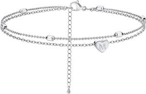 img 4 attached to 📿 Tasiso Silver Plated Layered Initial Satellite Heart Anklet for Women: Handmade Dainty Engraved Letter Beads Boho Ankle Bracelet with Minimalist Beach Jewelry Design