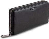 👜 berliner bags premium leather wallet lyon - rfid protective clutch, women's wristlet, or purse in elegant black/black shade logo