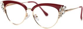 img 4 attached to 👓 SOOLALA Women's Rhinestone Cateye Reading Glasses Eyeglass Frame