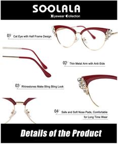 img 1 attached to 👓 SOOLALA Women's Rhinestone Cateye Reading Glasses Eyeglass Frame