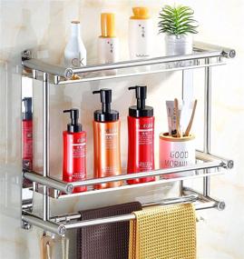 img 4 attached to 🛁 CLEKOD 2 Tier Bathroom Shelf with Towel Bar - Wall Mounted, No Drill Shower Shelves, Self Adhesive Shampoo Holder - Brushed Nickel Metal for Bathroom Tile Walls