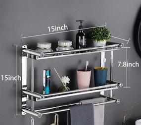 img 2 attached to 🛁 CLEKOD 2 Tier Bathroom Shelf with Towel Bar - Wall Mounted, No Drill Shower Shelves, Self Adhesive Shampoo Holder - Brushed Nickel Metal for Bathroom Tile Walls