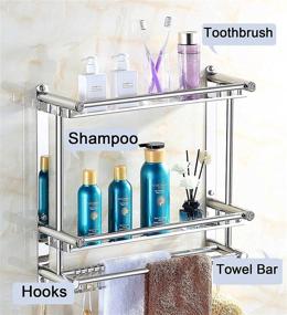 img 1 attached to 🛁 CLEKOD 2 Tier Bathroom Shelf with Towel Bar - Wall Mounted, No Drill Shower Shelves, Self Adhesive Shampoo Holder - Brushed Nickel Metal for Bathroom Tile Walls