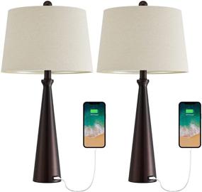 img 1 attached to 💡 Set of 2 OnEach Modern Table Lamps with USB Charging Port – 25.8" Bedside Accent Lamps for Living Room, Nightstand Lamp for Bedroom with Fabric Lampshade – Oil Rubbed Bronze