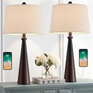 💡 set of 2 oneach modern table lamps with usb charging port – 25.8" bedside accent lamps for living room, nightstand lamp for bedroom with fabric lampshade – oil rubbed bronze логотип