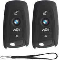 🔑 velsman car smart key fob silicone case cover protector holder for bmw trapezoid style key - 3 buttons with wrist strap (2-pack black) - ensure key configuration and shape before purchase logo