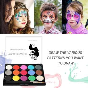 img 3 attached to 🎨 Pei Mei Professional Face and Body Paint Palette: Non-Toxic 15 Color Kit with Brushes, 40 Tattoo Templates - Perfect for Halloween Parties, Festivals, and Safe Face Painting for Kids and Adults