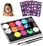 🎨 pei mei professional face and body paint palette: non-toxic 15 color kit with brushes, 40 tattoo templates - perfect for halloween parties, festivals, and safe face painting for kids and adults logo