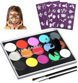 img 4 attached to 🎨 Pei Mei Professional Face and Body Paint Palette: Non-Toxic 15 Color Kit with Brushes, 40 Tattoo Templates - Perfect for Halloween Parties, Festivals, and Safe Face Painting for Kids and Adults