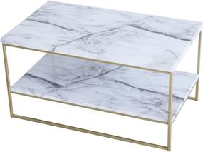 img 3 attached to 🔶 White Marble Print Coffee Table with Gold Metal Legs - Roomfitters 2 Tier Living Room Table