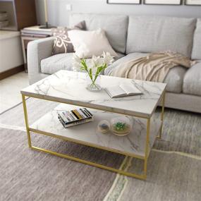 img 4 attached to 🔶 White Marble Print Coffee Table with Gold Metal Legs - Roomfitters 2 Tier Living Room Table