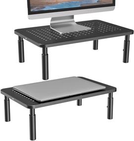 img 4 attached to 🖥️ WALI Monitor Stand Riser with Vented Metal Platform, 3 Height Adjustable Storage - Pack of 2, Black