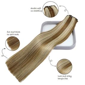 img 3 attached to 🌟 Balayage Ombre Golden Brown & Platinum Blonde Clip In Hair Extensions - 100% Human Hair, 16 Inches, Thick & Full Head, Ideal for Fine Hair - 120g, 7PCS Clips