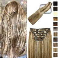 🌟 balayage ombre golden brown & platinum blonde clip in hair extensions - 100% human hair, 16 inches, thick & full head, ideal for fine hair - 120g, 7pcs clips logo