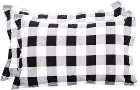 img 4 attached to 🛏️ Set of 2 TEALP King-sized White and Black Plaid Pillow Covers with Envelope Closure - Enhance Your Bedroom Decor