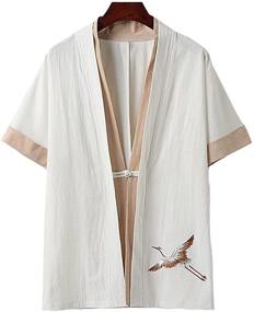 img 1 attached to 👘 Authentic Japanese Short Sleeved Kimono Cardigan: Perfect Men's Loungewear & Sleepwear