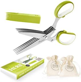 img 4 attached to Chefast Herb Scissors Set: Versatile Cutting Shears with 5 Stainless Steel Blades, Jute Pouches & Safety Cover - Perfect Kitchen Gadget for Chopping, Mincing, & Cutting Herbs