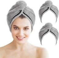 🚿 amazerbath hair towel: microfiber hair towel wrap for women - curly hair drying towels, long hair care, anti frizz - 26 x 10 inches cotton hair turban towel - quick dry - 2 pack grey logo