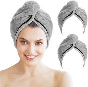 img 4 attached to 🚿 AmazerBath Hair Towel: Microfiber Hair Towel Wrap for Women - Curly Hair Drying Towels, Long Hair Care, Anti Frizz - 26 x 10 Inches Cotton Hair Turban Towel - Quick Dry - 2 Pack Grey