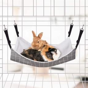 img 1 attached to 🐱 RayCC Adjustable Cat Hammock Bed for Small Cats and Dogs - Hanging Cage Chair Hammock in Grey and White Plaid Design