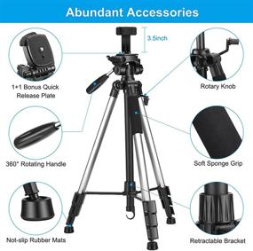 img 1 attached to VICTIV 72-Inch Camera Tripod: Lightweight Aluminum Travel Tripod with Phone Holder & Quick Release Plate, 3-Way Pan Head - Compatible with DSLR & iPhone (T70-Silver)