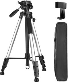 img 4 attached to VICTIV 72-Inch Camera Tripod: Lightweight Aluminum Travel Tripod with Phone Holder & Quick Release Plate, 3-Way Pan Head - Compatible with DSLR & iPhone (T70-Silver)