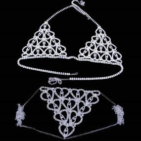 img 3 attached to 💎 Ludress Crystal Silver Rhinestone Body Chain - Sexy Bikini Chain Suit with Bling Bra - Women's and Girls' Body Jewelry Accessories