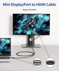 img 3 attached to Кабель Mini DisplayPort к HDMI длиной 10 футов, JSAUX Thunderbolt 2 к HDMI Mini DP - FHD оплетенный нейлоном, с покрытием из золота - однонаправленный для MAC/MacBook Air/Pro, Surface Pro/Dock, монитора, проектора и других устройств (серый)