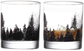 img 4 attached to 🥃 Whiskey Glass Set of 2 - Handmade Forest Landscape Bourbon Glasses, Heavy Base 11OZ Lead-Free Scotch Tumblers by TOOWELL