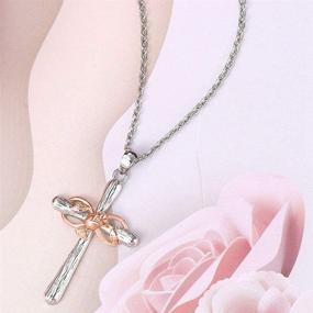 img 2 attached to Christian Cross Flower Pendant Necklace in Silver Rose Gold Plating - Exquisite Religious Prayer Pendant for Church & Faith