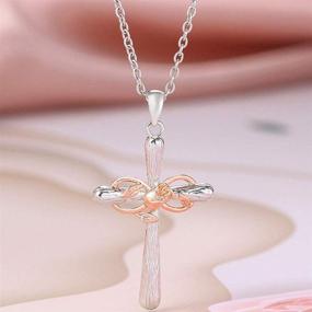 img 1 attached to Christian Cross Flower Pendant Necklace in Silver Rose Gold Plating - Exquisite Religious Prayer Pendant for Church & Faith