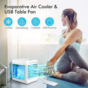 img 3 attached to 🌀 Portable Air Conditioner Fan with Icebox: USB Desk Cooling Fan with 3 Speeds, Evaporative Cooler for Home, Office & Outdoor Use, Air Humidifier, 7 Light Colors, Quiet & USB Charging