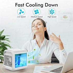 img 2 attached to 🌀 Portable Air Conditioner Fan with Icebox: USB Desk Cooling Fan with 3 Speeds, Evaporative Cooler for Home, Office & Outdoor Use, Air Humidifier, 7 Light Colors, Quiet & USB Charging