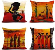 🎨 artsocket set of 4 linen throw pillow covers: african art ethnic tribe lady livingroom lips decorative pillow cases for home decor - square 18x18 inches pillowcases logo