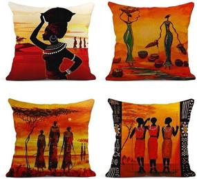 img 4 attached to 🎨 ArtSocket Set of 4 Linen Throw Pillow Covers: African Art Ethnic Tribe Lady Livingroom Lips Decorative Pillow Cases for Home Decor - Square 18x18 Inches Pillowcases