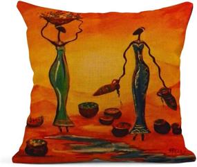 img 2 attached to 🎨 ArtSocket Set of 4 Linen Throw Pillow Covers: African Art Ethnic Tribe Lady Livingroom Lips Decorative Pillow Cases for Home Decor - Square 18x18 Inches Pillowcases