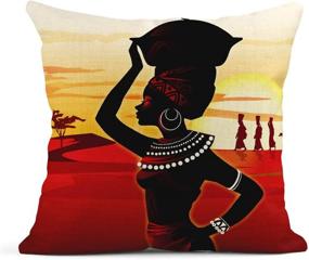 img 3 attached to 🎨 ArtSocket Set of 4 Linen Throw Pillow Covers: African Art Ethnic Tribe Lady Livingroom Lips Decorative Pillow Cases for Home Decor - Square 18x18 Inches Pillowcases