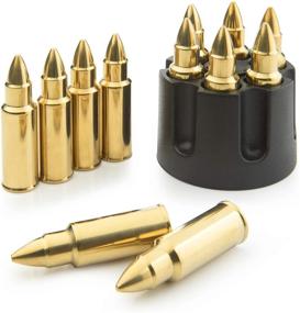 img 3 attached to Premium Gold Stainless Steel Whiskey Stones Bullets - Set of 6 Realistic Revolver Freezer Base Holder Included