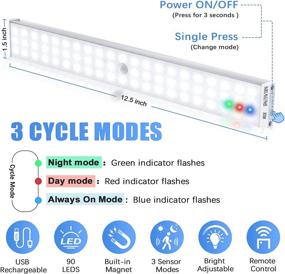 img 3 attached to RSATAB LED Closet Lights - 90 LED Under Cabinet Lights with Motion Sensor, 2600mAh Battery, Magnetic Rechargeable Wireless Design, Remote Control - Ideal Night Light for Cabinets, Wardrobes, Hallways - Pack of 3