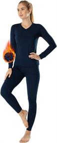 img 4 attached to Womens Ultra Soft V Neck Thermal Underwear Long Johns Set with Fleece Lining by MANCYFIT