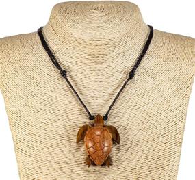 img 3 attached to Exquisite BlueRica Hand Carved Wood Sea Turtle Pendant: Adjustable Black Rope Cord Necklace