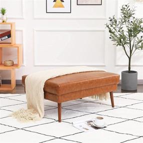 img 3 attached to Vonanda Mid-Century Ottoman Bench, Rectangle Ottoman with Metal 🛋️ Legs for Bedroom and Living Room, 34-inch Wide, Caramel Color